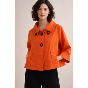 Sluii Orange Cropped Swing Jacket XL Statement Collar Button Front Lightweight